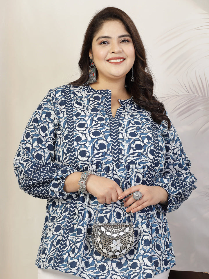 Stylum blue cotton printed top – wholesale supplier