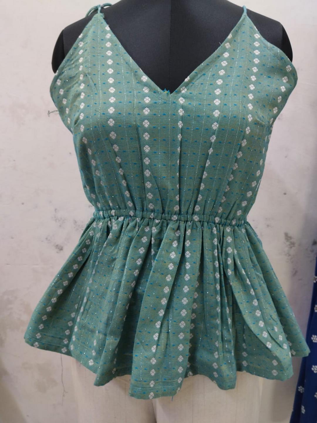 Aqua Woven Design Cotton Blend Short Peplum Top (Pre-Order)