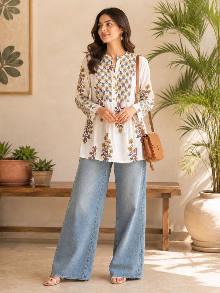 Floral Printed Cotton A-Line Top