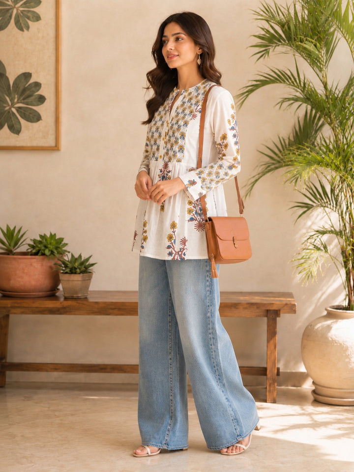 Floral Printed Cotton A-Line Top