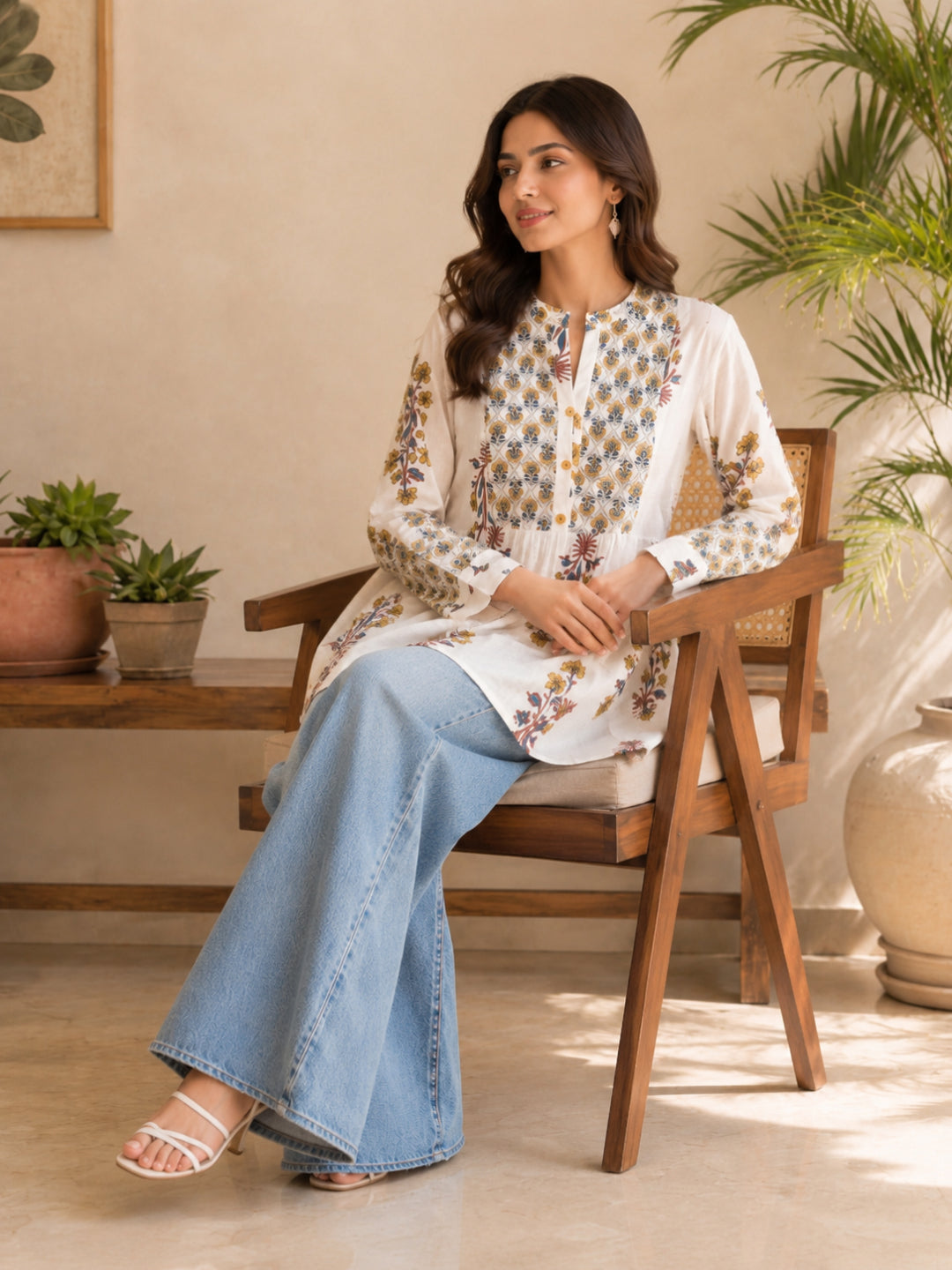 Floral Printed Cotton A-Line Top