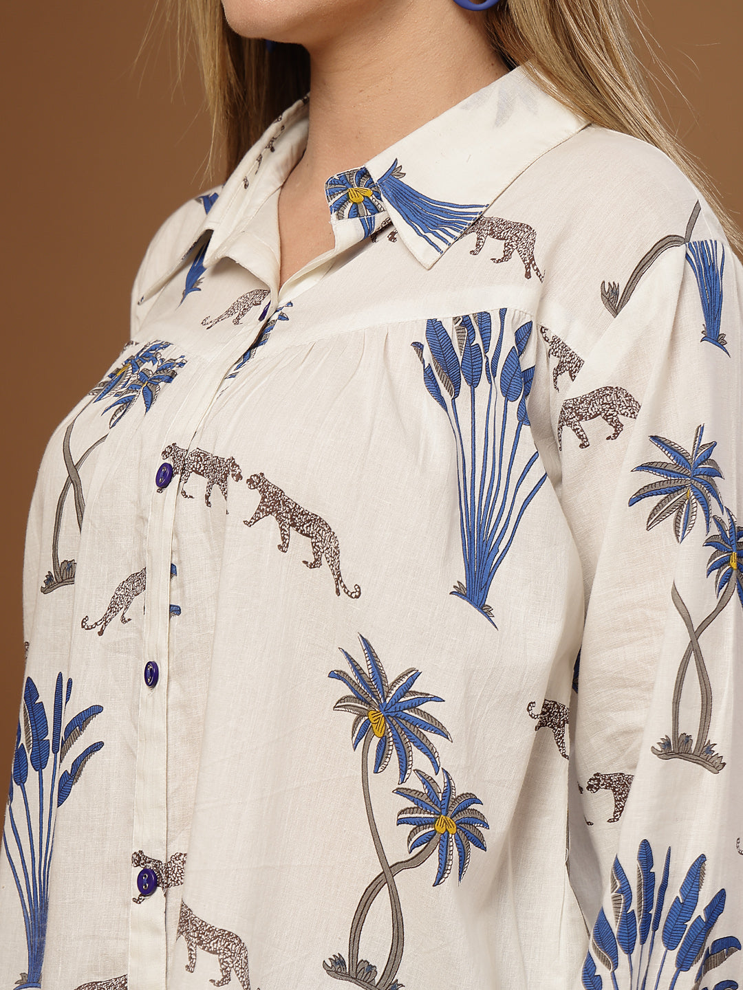 Palm Tree Printed Cotton Shirt