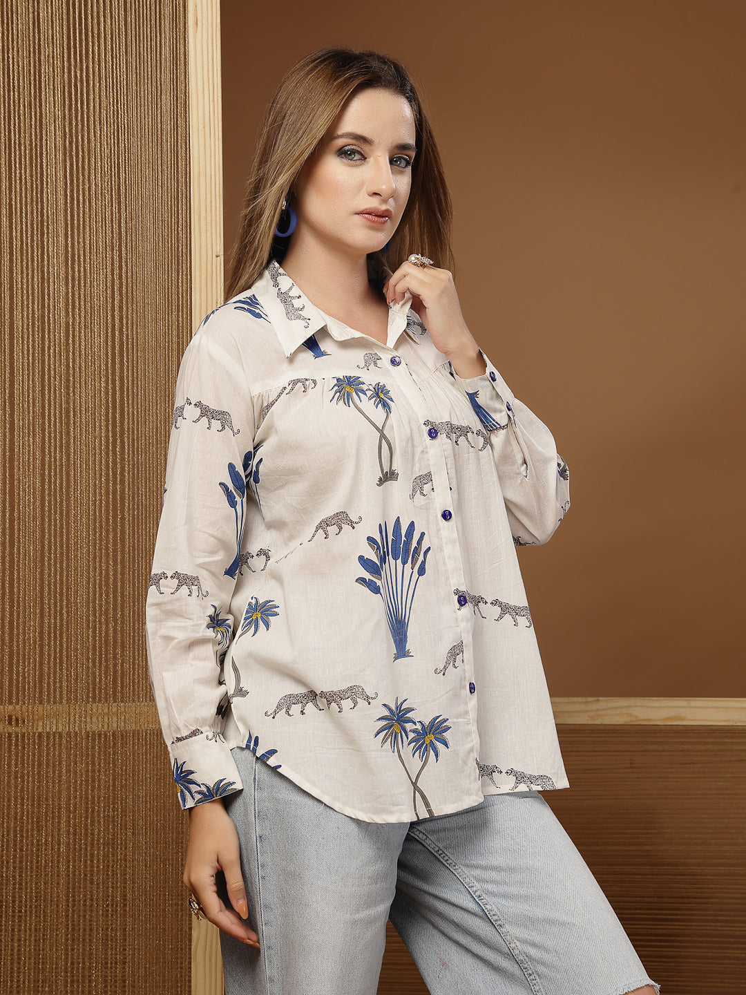 Palm Tree Printed Cotton Shirt