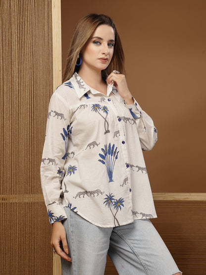 Palm Tree Printed Cotton Shirt