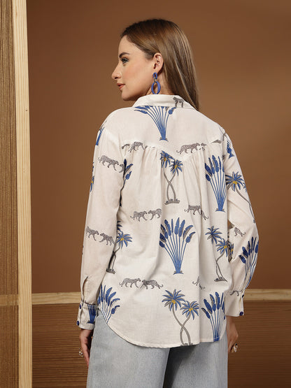 Palm Tree Printed Cotton Shirt
