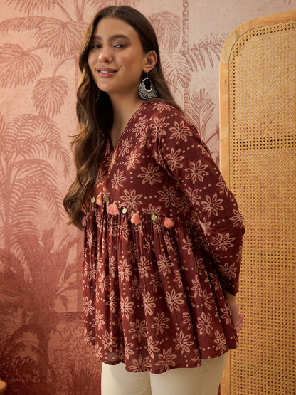Ikkat Printed Cotton Empire Top
