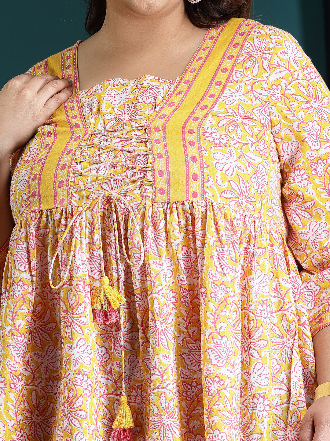 Plus Size Floral Printed Cotton Peplum Top (Pre-Order)