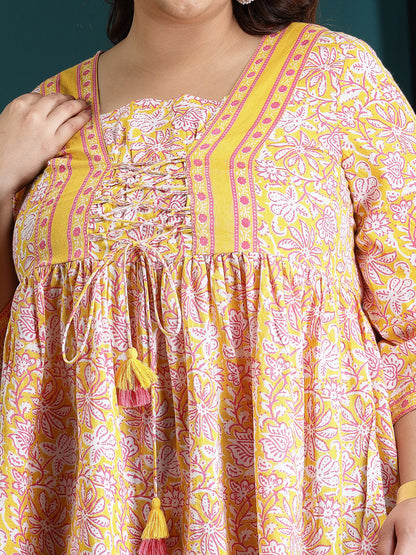 Plus Size Floral Printed Cotton Peplum Top