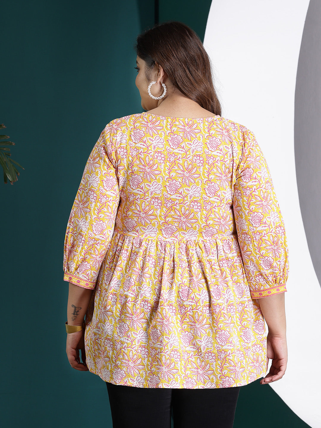 Plus Size Floral Printed Cotton Peplum Top