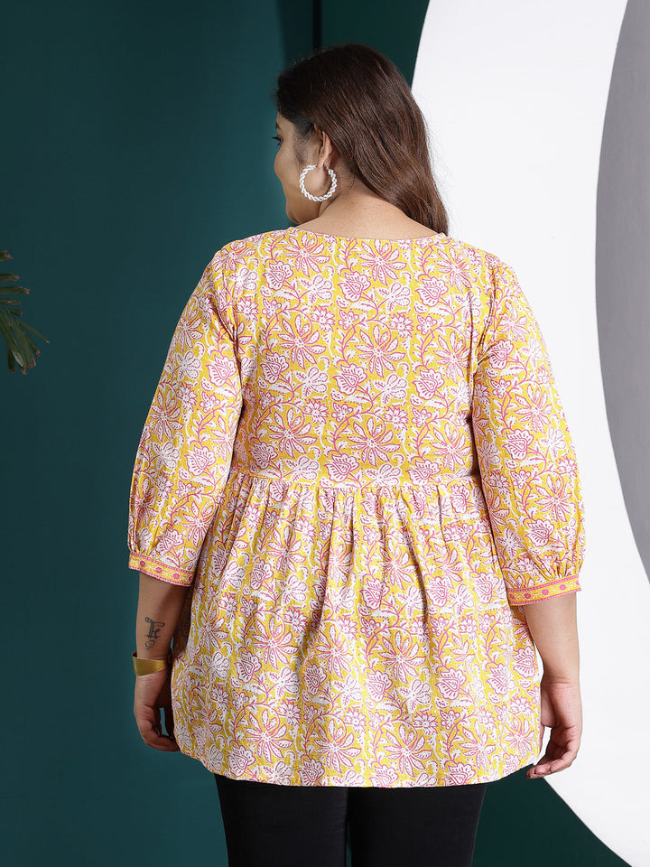 Plus Size Floral Printed Cotton Peplum Top