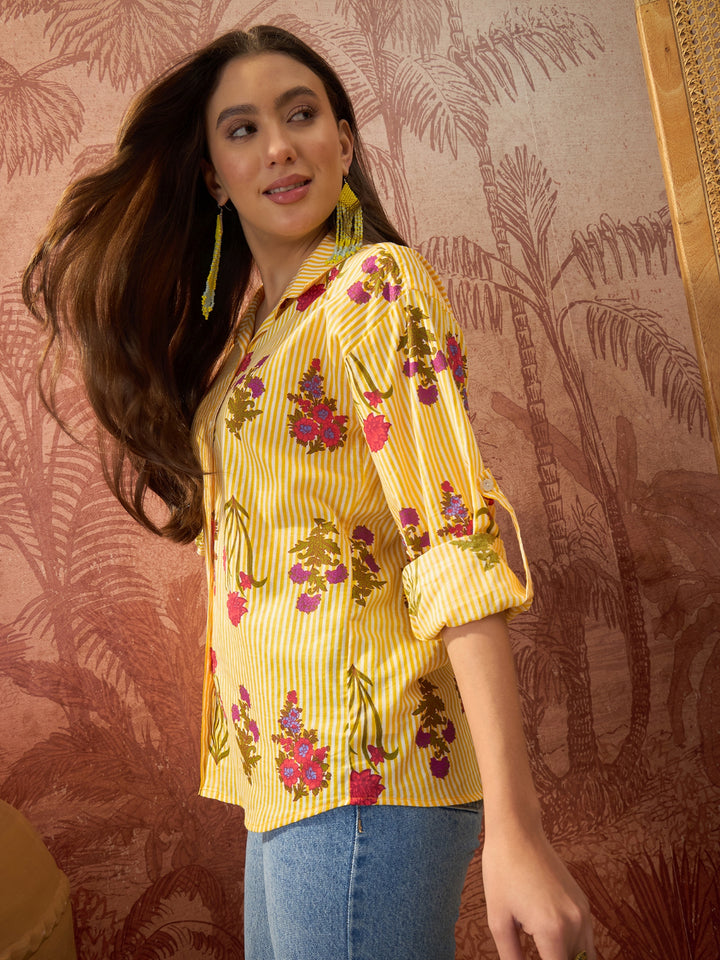 Striped Printed Cotton Shirt