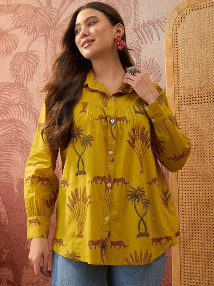 Palm Tree Printed Cotton Shirt