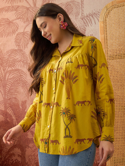 Palm Tree Printed Cotton Shirt