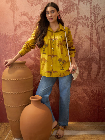 Palm Tree Printed Cotton Shirt