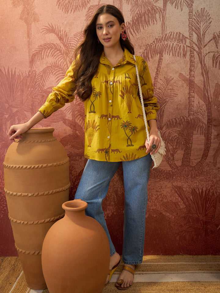 Palm Tree Printed Cotton Shirt