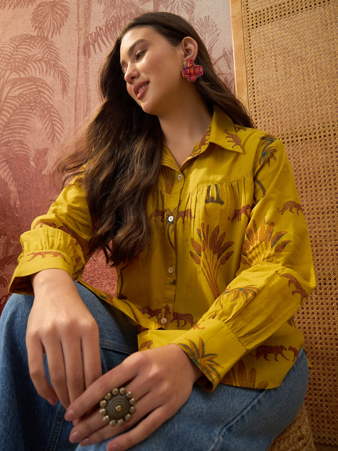 Palm Tree Printed Cotton Shirt