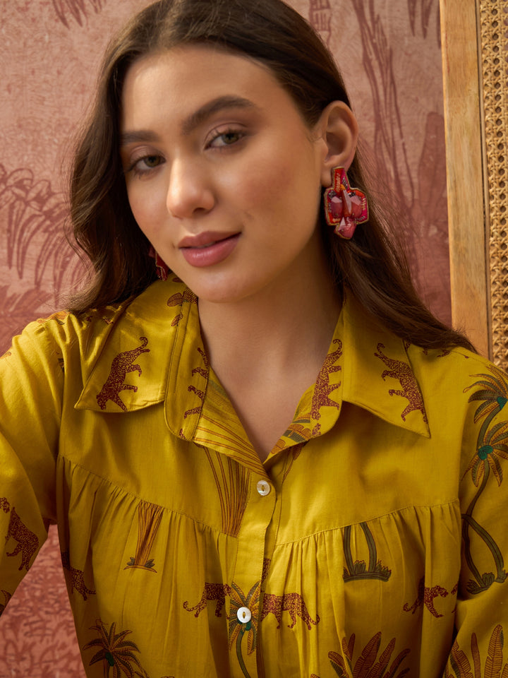 Palm Tree Printed Cotton Shirt