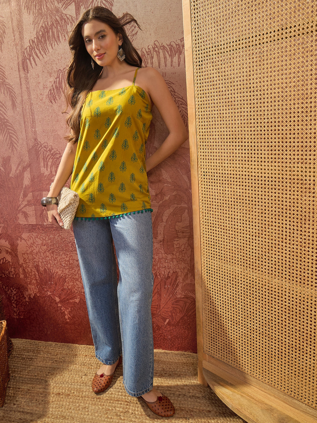 Buti Printed Cotton Straight Top