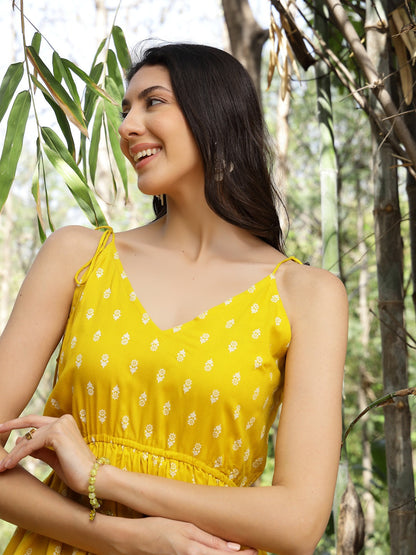 Mustard Printed Rayon Short Peplum Top (Pre-Order)