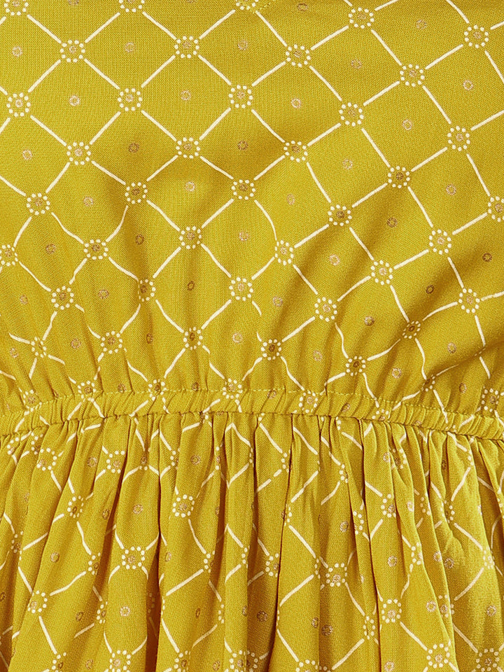 Yellow Geometric Printed Rayon Short Peplum Top