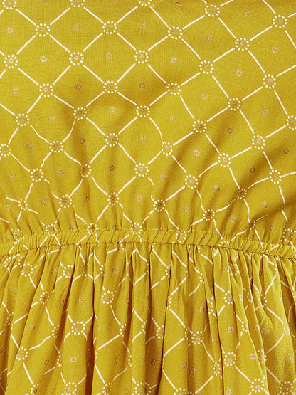 Yellow Geometric Printed Rayon Short Peplum Top (Pre-Order)
