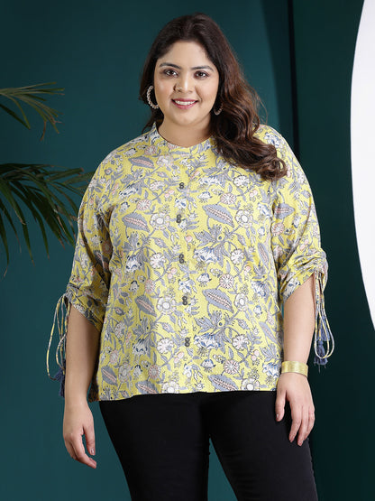 Plus Size Floral Printed Cotton Shirt Style Top (Pre-Order)