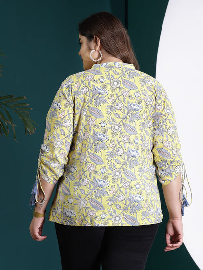 Plus Size Floral Printed Cotton Shirt Style Top (Pre-Order)