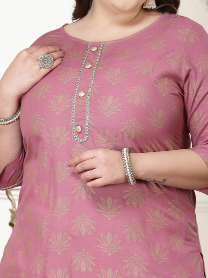 Plus Size Gold Printed Rayon Straight Kurta (Pre-Order)