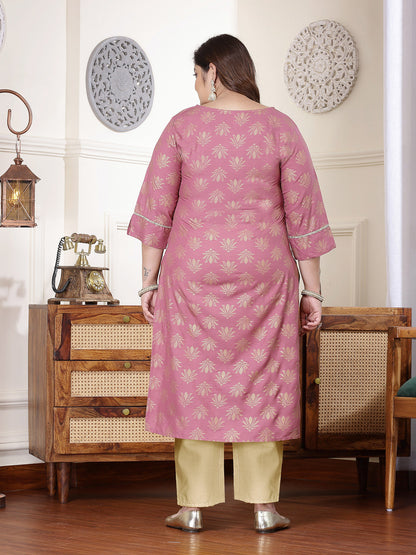 Plus Size Gold Printed Rayon Straight Kurta (Pre-Order)