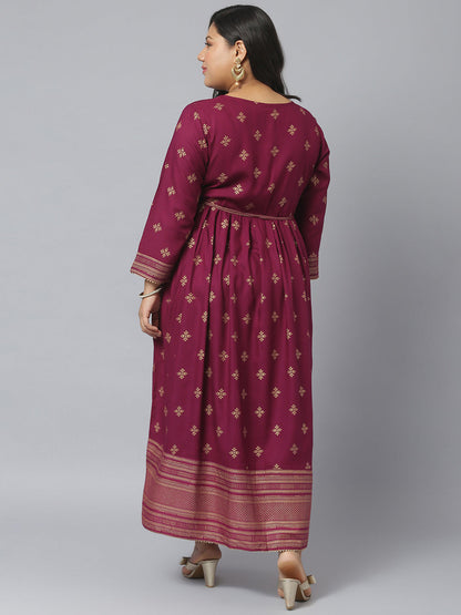 Gold Printed Rayon Flared Kurta (Pre-Order)