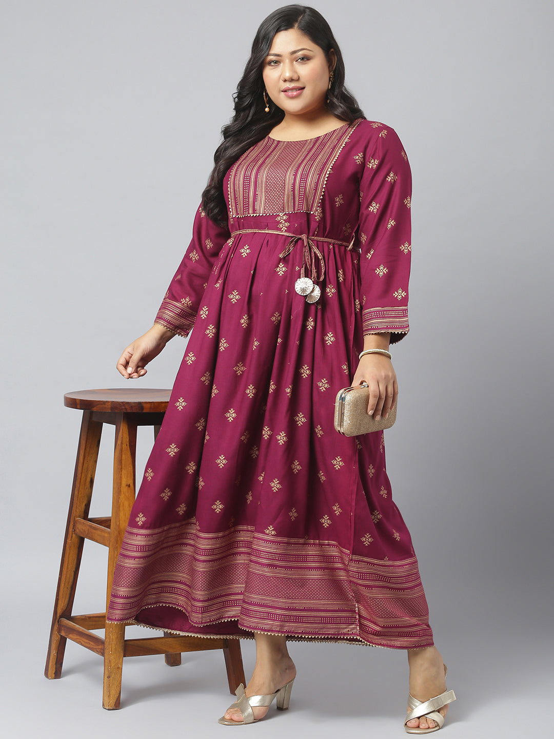 Gold Printed Rayon Flared Kurta (Pre-Order)