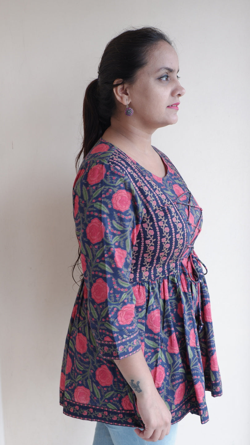 Printed Round Neck Three-Quarter Sleeves Top (Kimayra)