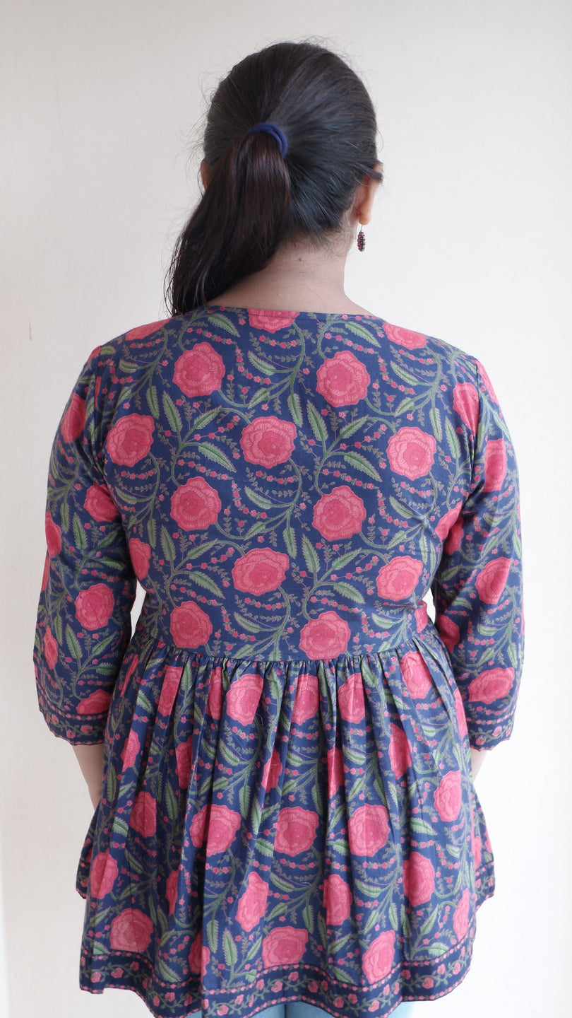 Printed Round Neck Three-Quarter Sleeves Top (Kimayra) (Preorder)