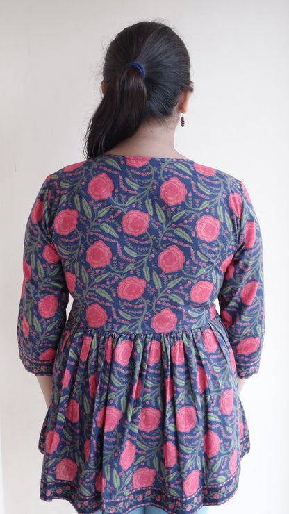 Printed Round Neck Three-Quarter Sleeves Top (Kimayra)