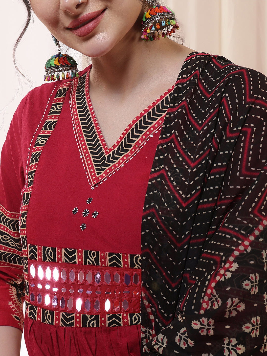 Rayon Calf Length Solid 3/4 Sleeves V Neck Flared Kurta Suit Set With Dupatta