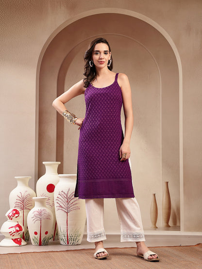 Violet Chikankari Rayon Straight Kurta