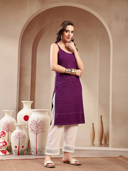 Violet Chikankari Rayon Straight Kurta