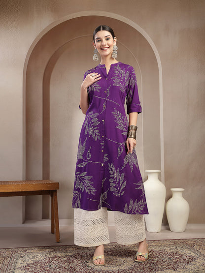 Floral Printed Rayon A-line Kurta