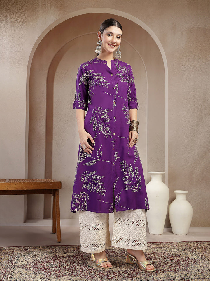 Floral Printed Rayon A-line Kurta