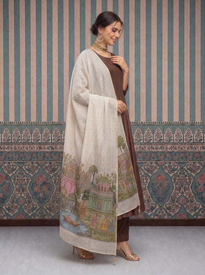 Mul Chanderi Anarkali Kurta Pant Dupatta Set