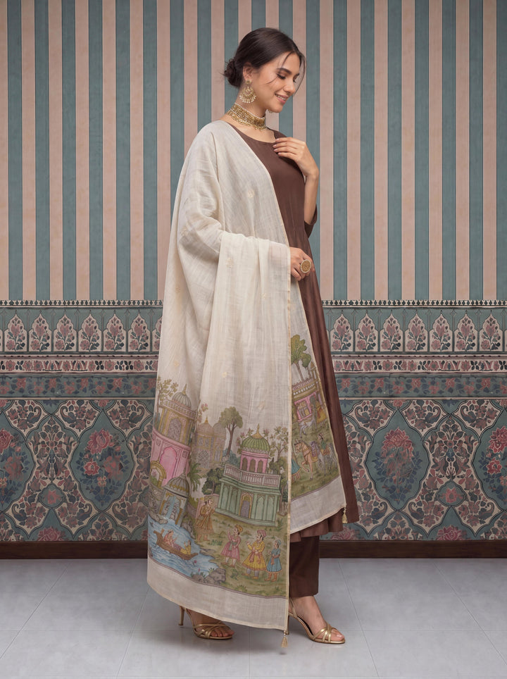 Mul Chanderi Anarkali Kurta Pant Dupatta Set