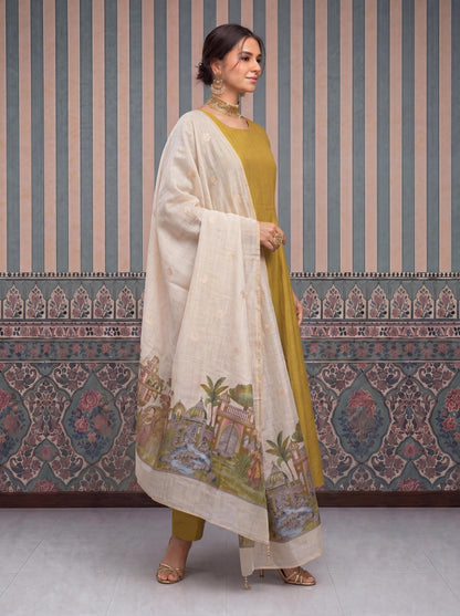 Mul Chanderi Anarkali Kurta Pant Dupatta Set