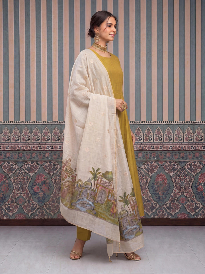 Mul Chanderi Anarkali Kurta Pant Dupatta Set