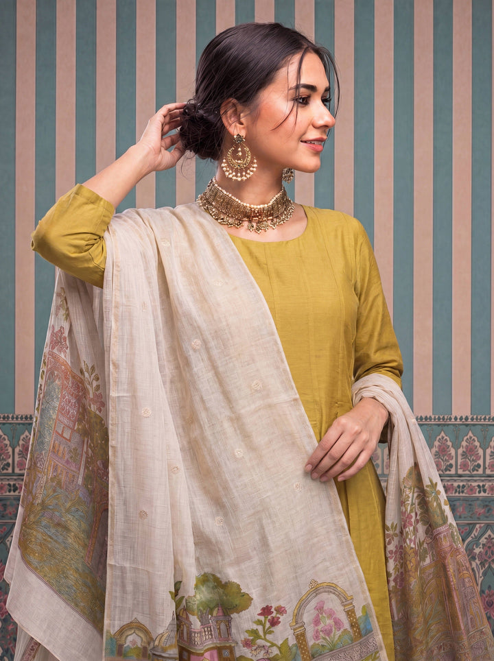 Mul Chanderi Anarkali Kurta Pant Dupatta Set