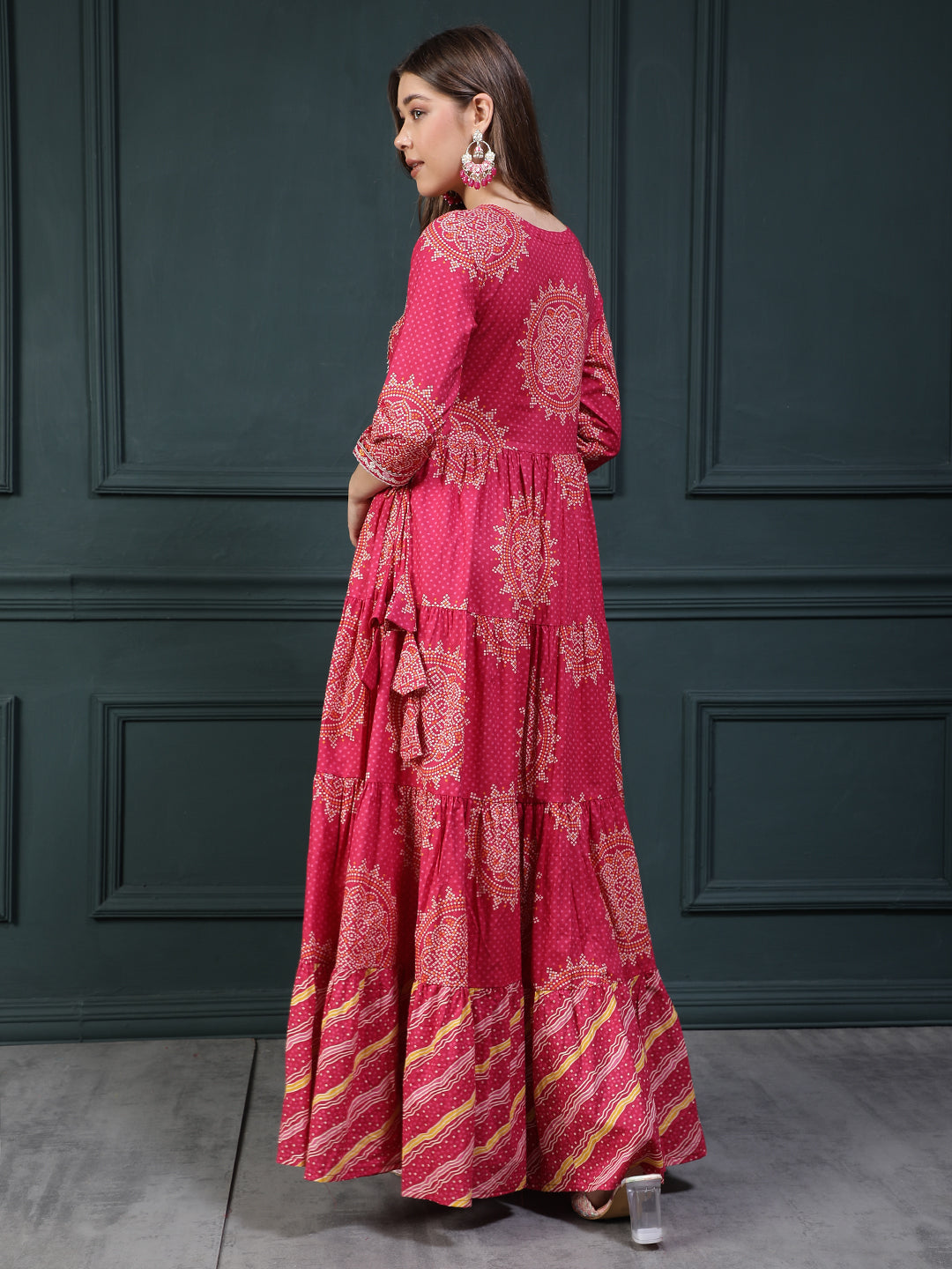 Floral Printed Embroidered Mirror Work Anarkali Kurta