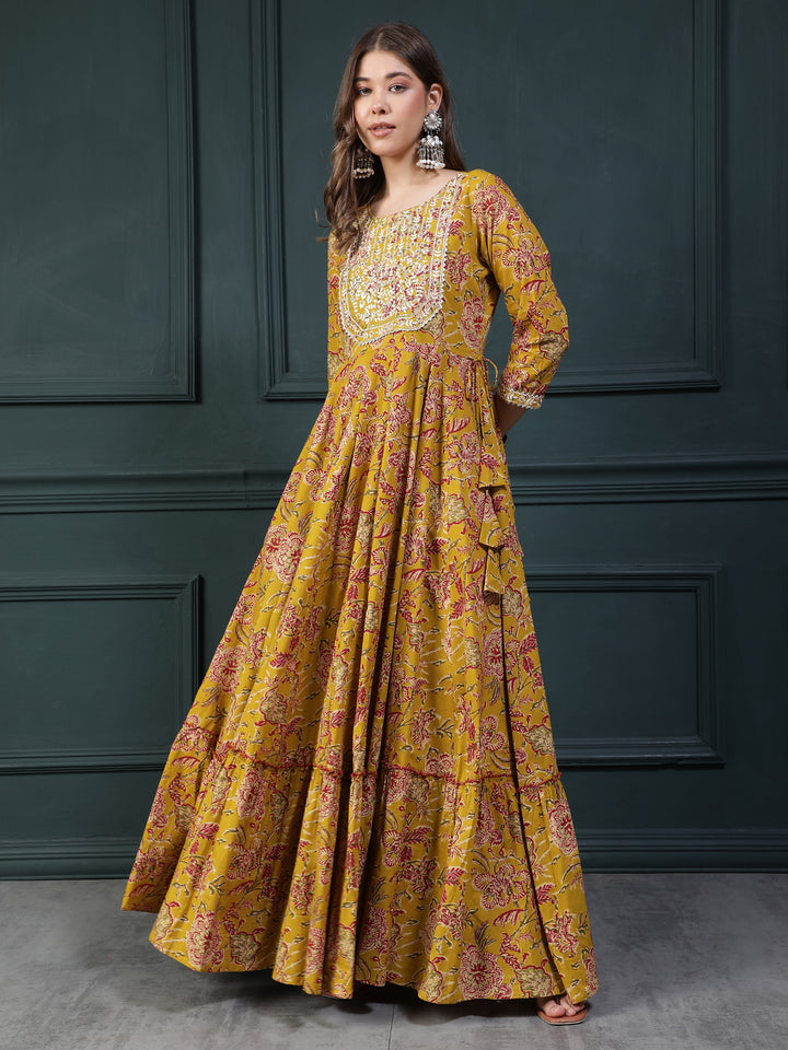 Ethnic Printed Embroidered Tiered Anarkali Kurta