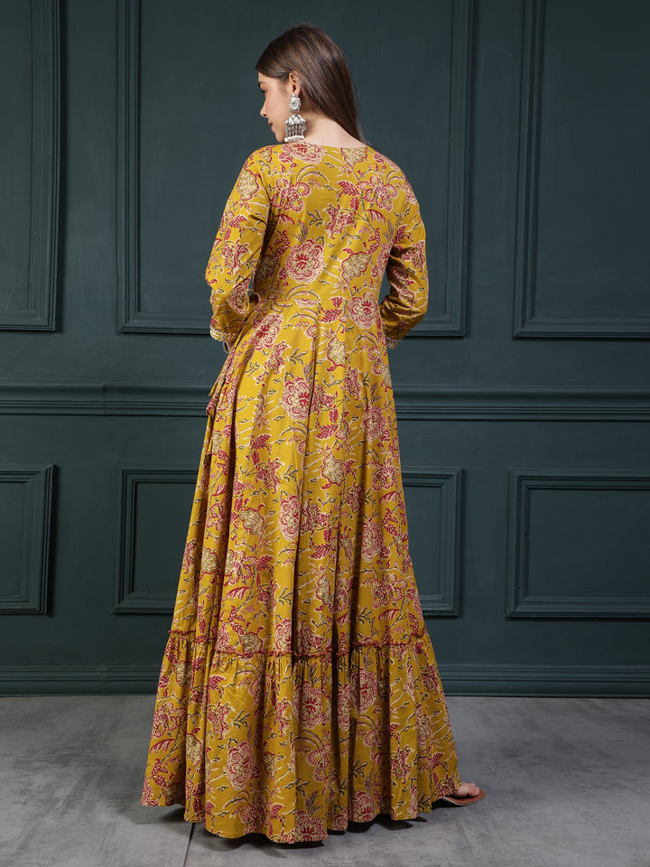 Ethnic Printed Embroidered Tiered Anarkali Kurta