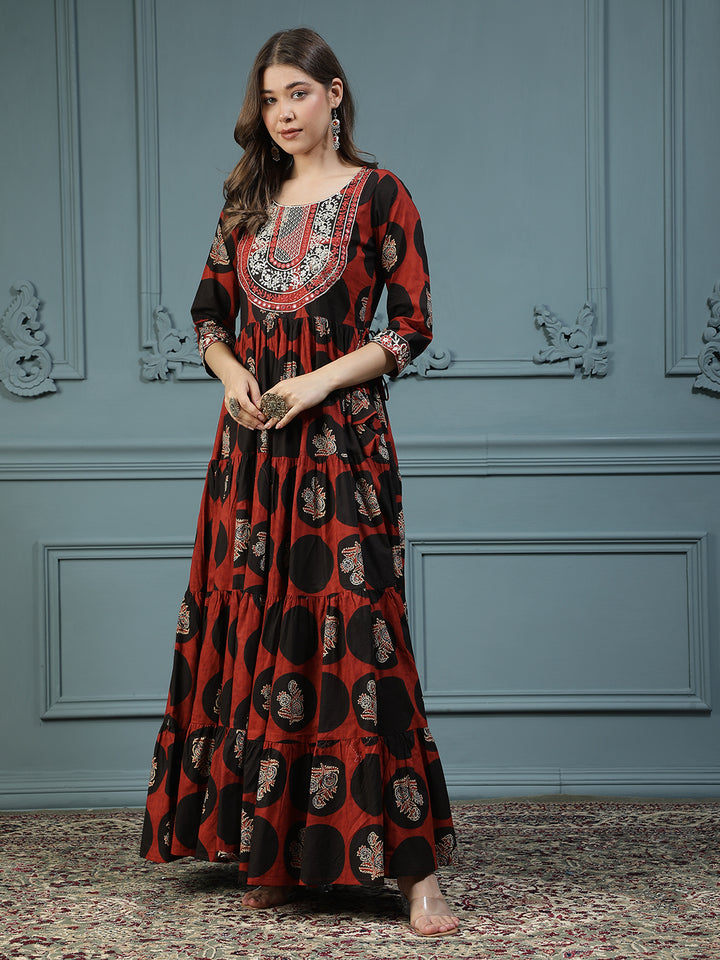 Floral Printed Embroidered Mirror Work Anarkali Kurta