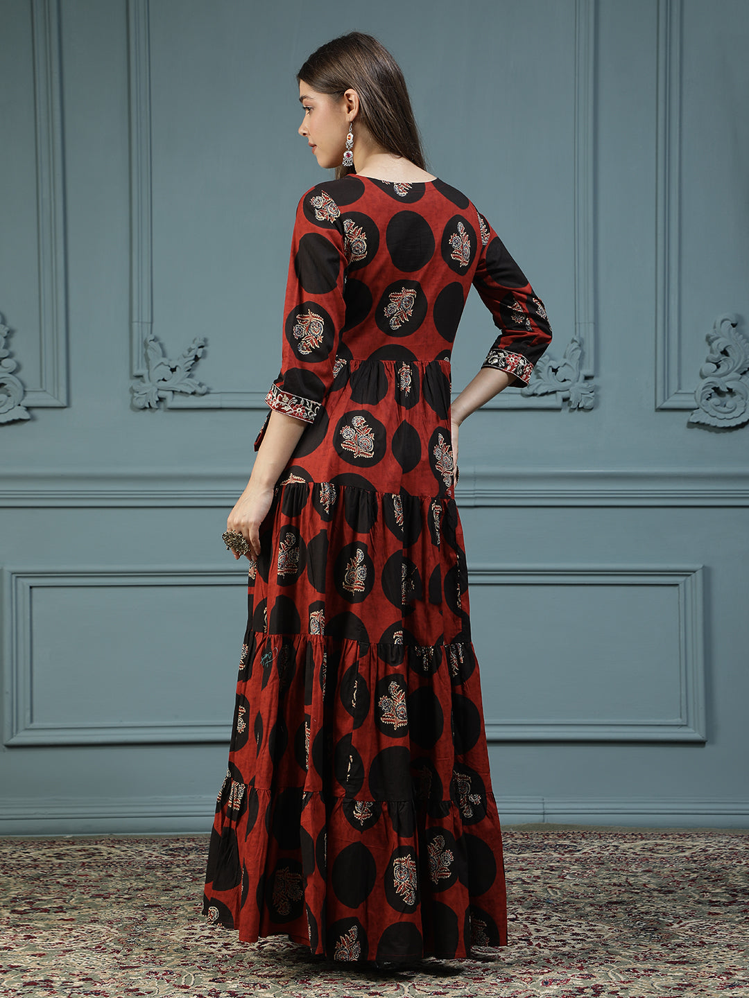 Floral Printed Embroidered Mirror Work Anarkali Kurta