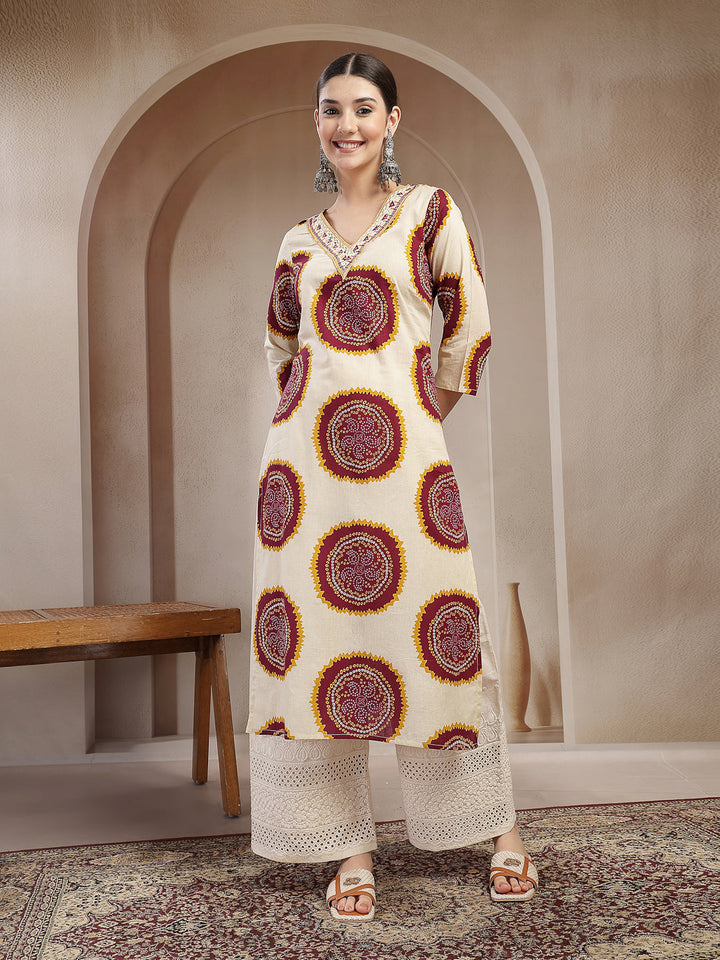 Bandhej Printed Cotton Straight Kurta